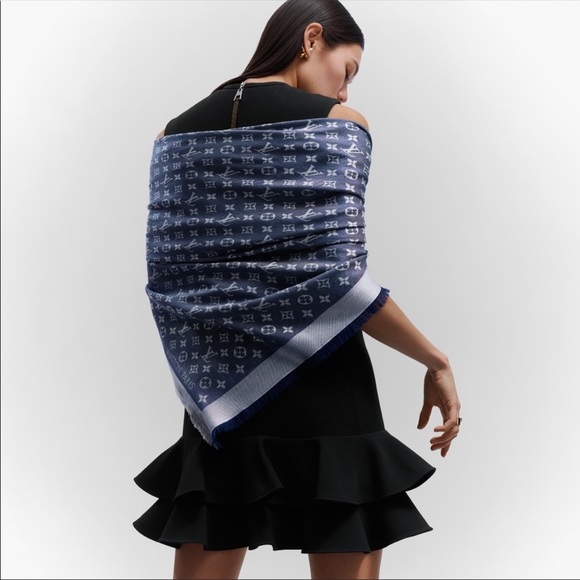 Louis Vuitton Accessories - Beautiful Louis Vuitton Monogram Denim Blue Shawl